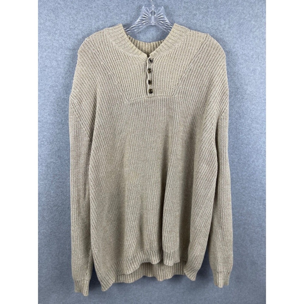 Eddie Bauer Sweater Men's 2XLT Brown 1/4 Button Pullover Crew Neck Long Sleeve